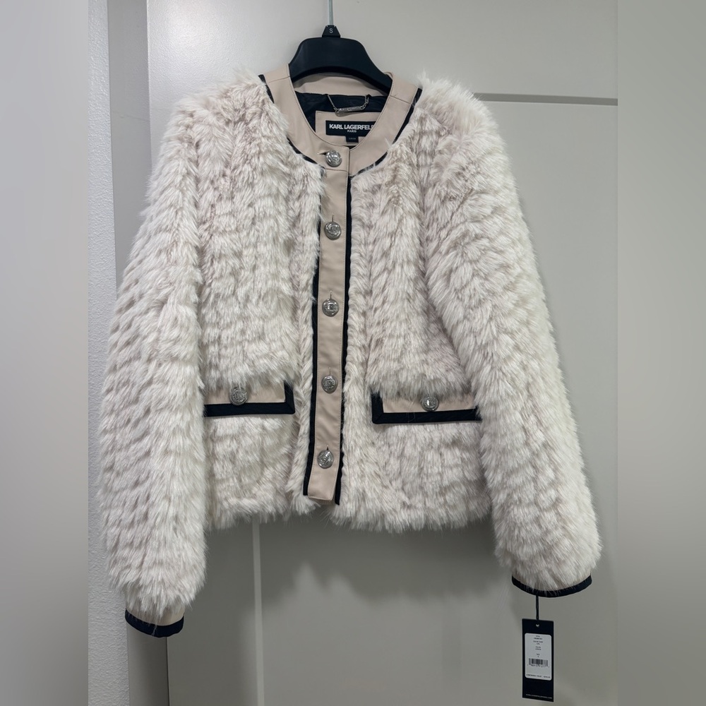 Luxurious Karl Lagerfeld Faux Fur Cardigan Jacket - Picture 4 of 5